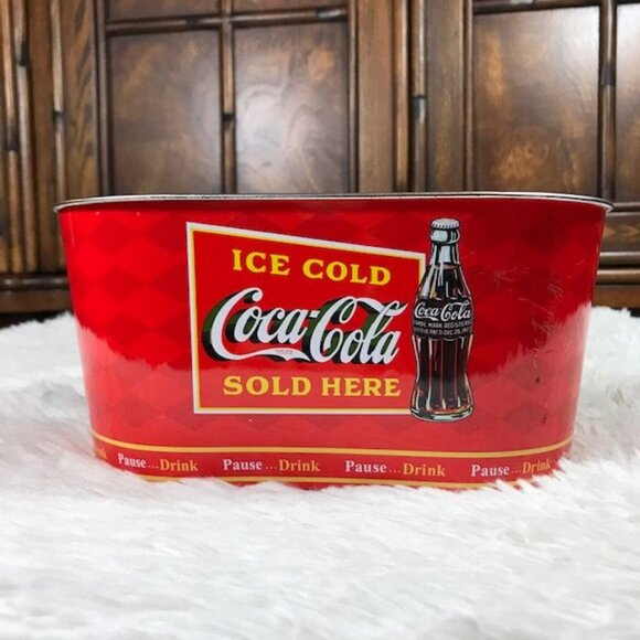 Set of 2 Vintage Coca-Cola Oval Tub + Cylinder Tin w/Knob Lid Set - Picture 2 of 14